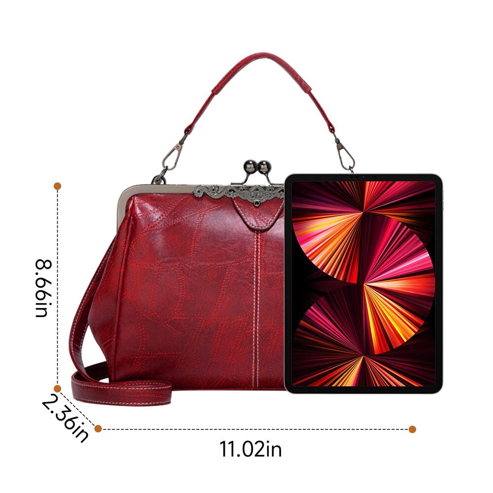 8129 Purses Vegan Leather Handbag Crossbody with Kiss Lock Satchel Evening - Picture 6 of 6